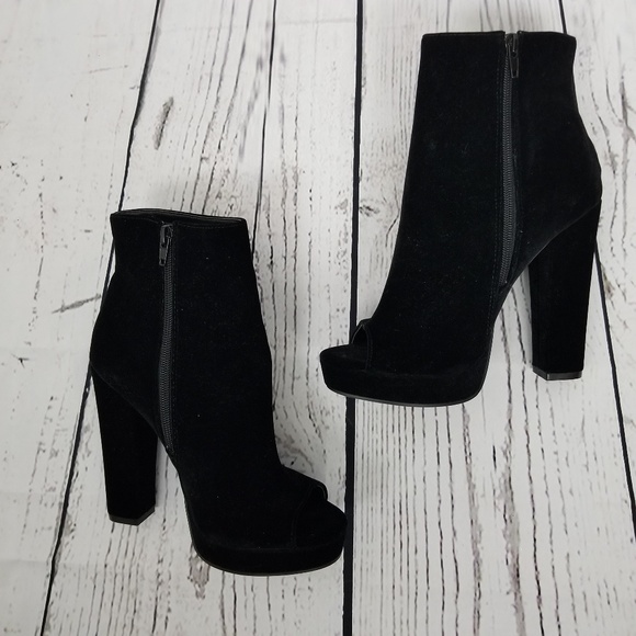 Shoe Dazzle Shoes - 🚫SOLD🚫NWOB Black Peep Toe Velvet High Heel Boots